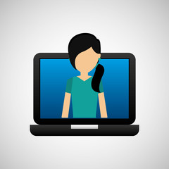 open laptop black and avatar woman vector illustration eps 10