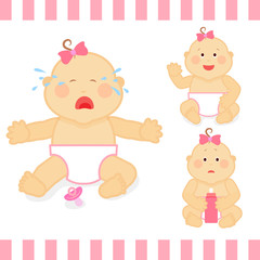 Cute cartoon small pink baby girl vector illustration