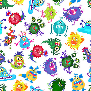 Cute monster party vector kids seamless pattern