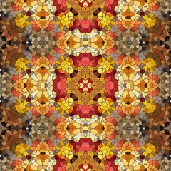 Yellow seamless tiles. New seamless texture of abstract fabric. Arabic tile texture with geometric ornaments. Texture oriental carpets. Mosaic from glass shards.
