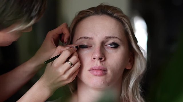 Make-up artist applying makeup to the model