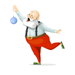 Santa Claus decorates a Christmas tree toy