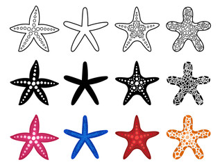 Fototapeta na wymiar Starfish icon set on white background. Sea life vector marine invertebrate mollusk star fish