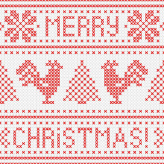 Embroidery Christmas card with cross stitch embroidered roosters.