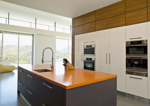 Modern architecture, beautiful kitchen of a luxury apartment