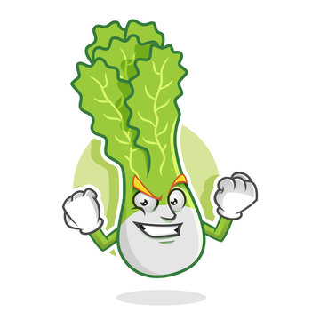 Strong healthy lettuce mascot, lettuce character, lettuce cartoon, vector of lettuce