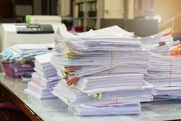 Business Concept, Pile of unfinished business documents on office desk, Stack of business paper