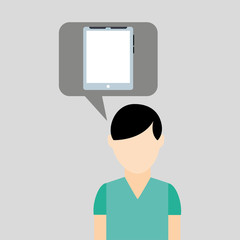 cartoon tablet and character man vector illustration eps 10