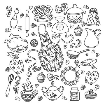Sketch vector hand drawn Doodle cartoon set on the kitchen theme