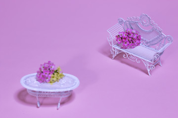 Miniature Table and Chair Set with Kalanchoe