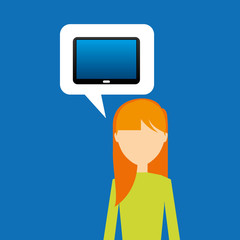 tablet black technology and character blonde woman vector illustration eps 10