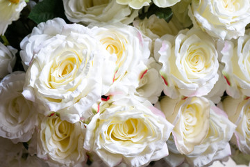 Artificial flowers, Artificial white roses background.
