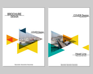 Vector brochure cover templates with blurred seaport. Business brochure cover design. EPS 10. Mesh background.
