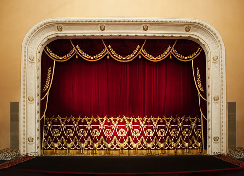 Open Red Curtains With Glitter Opera Or Theater Background