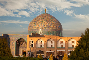 Sheikh Lotfollah Mosque in Naqsh Jahan Square of Isfahan Lit by Warm Sunset