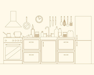 Vector linen kitchen interior