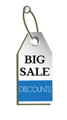 Isolated tag with the text big sale discounts written on the tag
