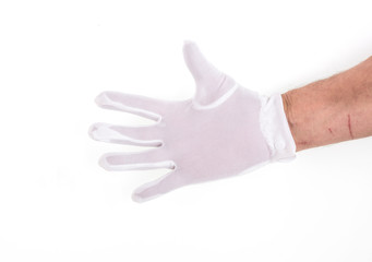 Photo  gloved hand in pointing gesture