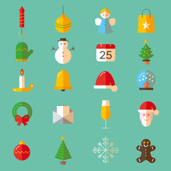 Set of flat Christmas colorful icons
