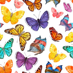 Obrazy na Szkle  tekstura z kolorowymi latającymi motylami. akwarela pa