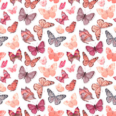 retro seamless texture with flying butterflies. watercolor paint