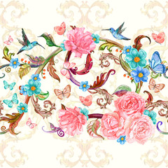 horizontal floral seamless border for your design. watercolor pa