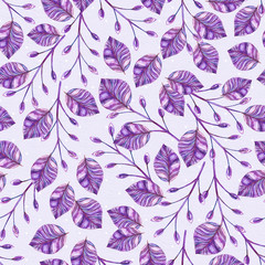 fashion seamless texture with branches and leaves. watercolor pa