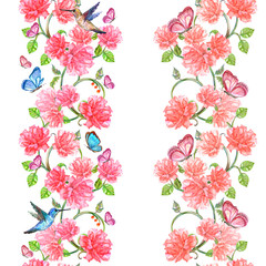 Obraz na płótnie Canvas collection vertical seamless borders with roses and butterflies,