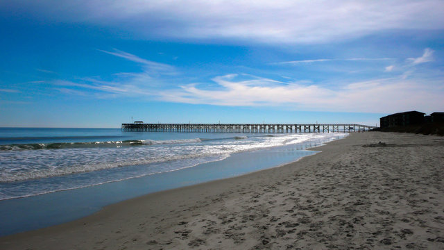 pier and beach on the Atlantic coast of the USA