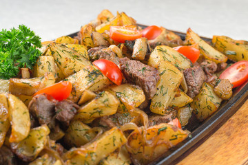 Caucasian cuisine, roast, hot dish in the pan