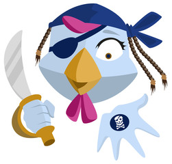 Bird Pirate with saber shows black mark. Blue Rooster head
