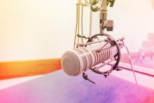 Microphone in recording room, making light soft and blur.