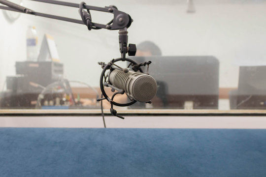 Microphone in recording room, metal mic.