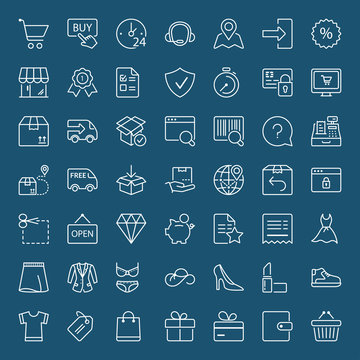 shopping and shipping white thin line iconset