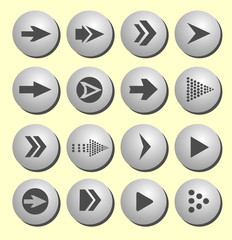 Arrow sign icon set. Simple circle shape internet button on yell