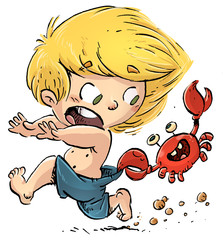 niño corriendo con cangrejo © cirodelia