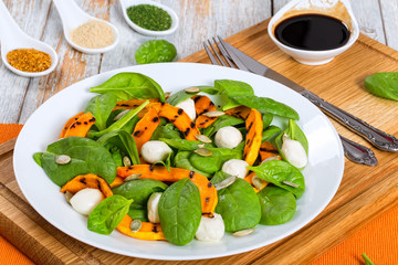 grilled pumpkin, mini mozzarella and spinach autumn salad