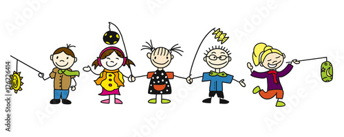 "St. Martin Laternenumzug Kindergarten Kinder als Banner" Stockfotos