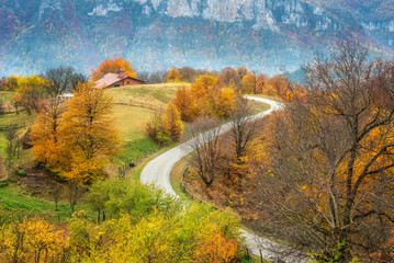 Autumn landscape /  Amazing day view with a little house among the autumn forest in Balkan Mountains, Bulgaria