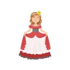 Little Girl In Red Dress Dressed As Fairy Tale Princess