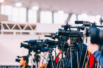 TV cameras in a raw. TV cameras in a raw  recording epress conference