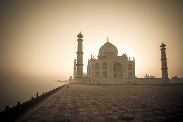 Vintage image of Taj Mahal at sunrise, Agra, India