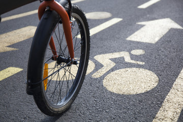 Bicycle on an Urban Bicycle Lane