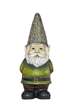 Closeup of Gnome with sparkled hat and green suit with no background/Gnome in green suit on isolated background