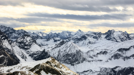 Panoramic view of the snow-capped Alps. Germany