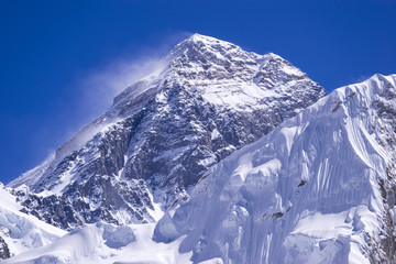 closed up view of Everest peak from Gorak Shep. During the way to Everest base camp. Sagarmatha national park. Nepal.