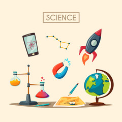 Set of science logo. Cartoon vector illustration. Education theme
