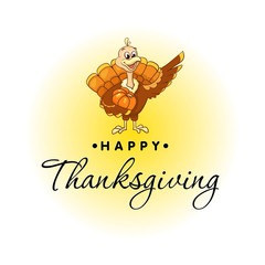 Beautiful, colorful cartoon of turkey bird for Happy Thanksgiving celebration, can be use as flyer, poster or banner. Vector illustration of happy Thanksgiving turkey. Vector clip art