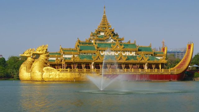 Floating Barge Karaweik in Yangon, Myanmar (Burma), zoom in
