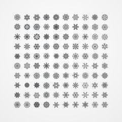 Collection of black snowflakes on a white background, vector ill
